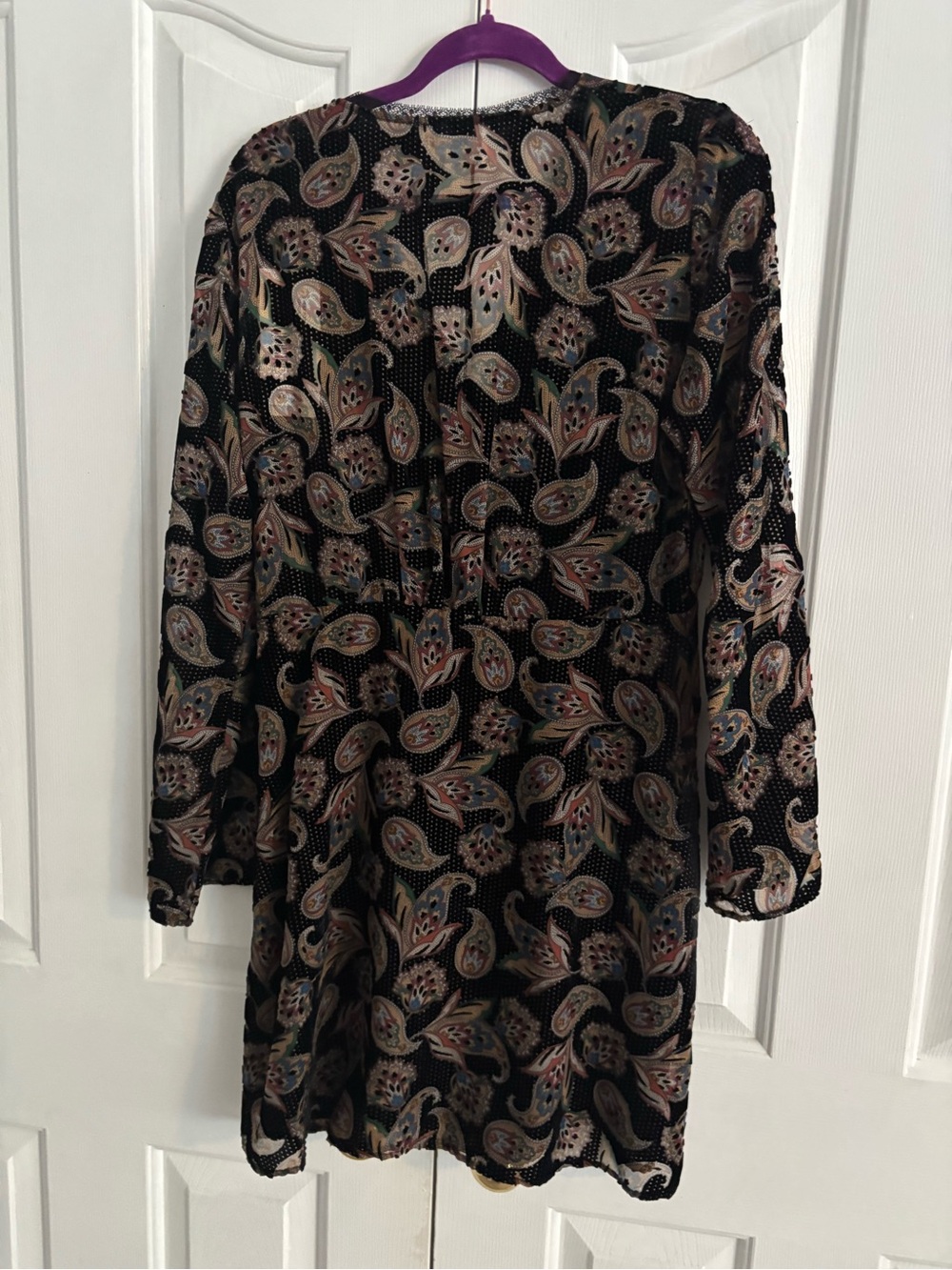 ba&sh Black Paisley Long Sleeve Dress with Multicolor Print